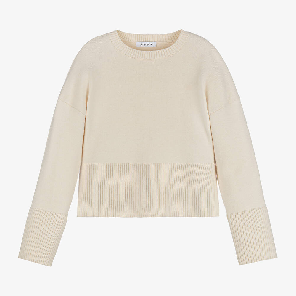 Elsy - Girls Ivory Knitted Sweater | Childrensalon