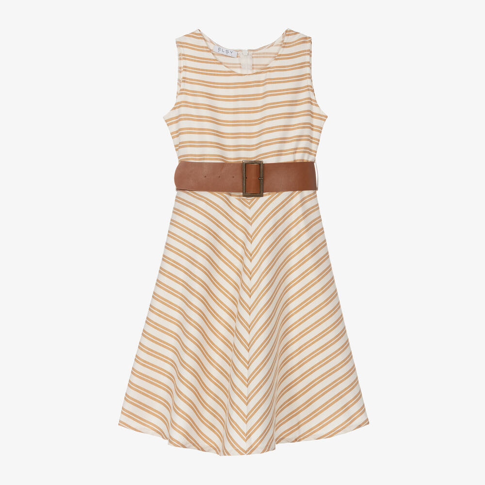 Elsy - Girls Ivory Striped Dress | Childrensalon