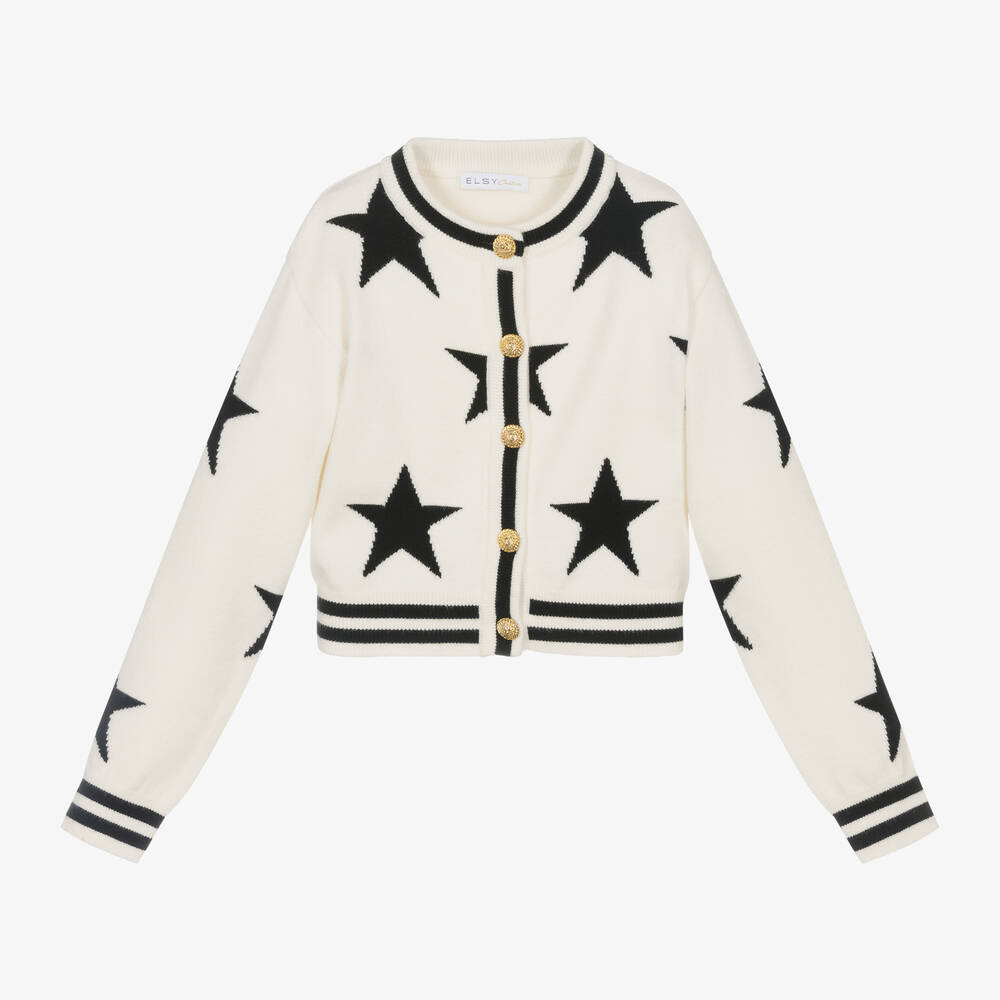 Elsy - Girls Ivory Viscose Knit Star Cardigan | Childrensalon