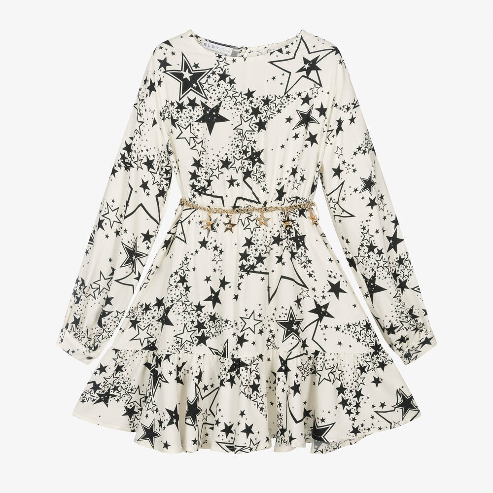 Elsy - Girls Ivory Viscose Star Dress | Childrensalon