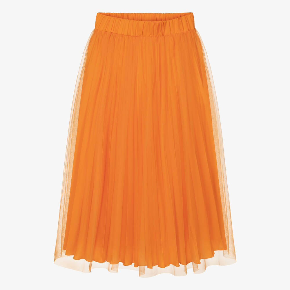 Elsy - Girls Orange Long Tulle Skirt | Childrensalon