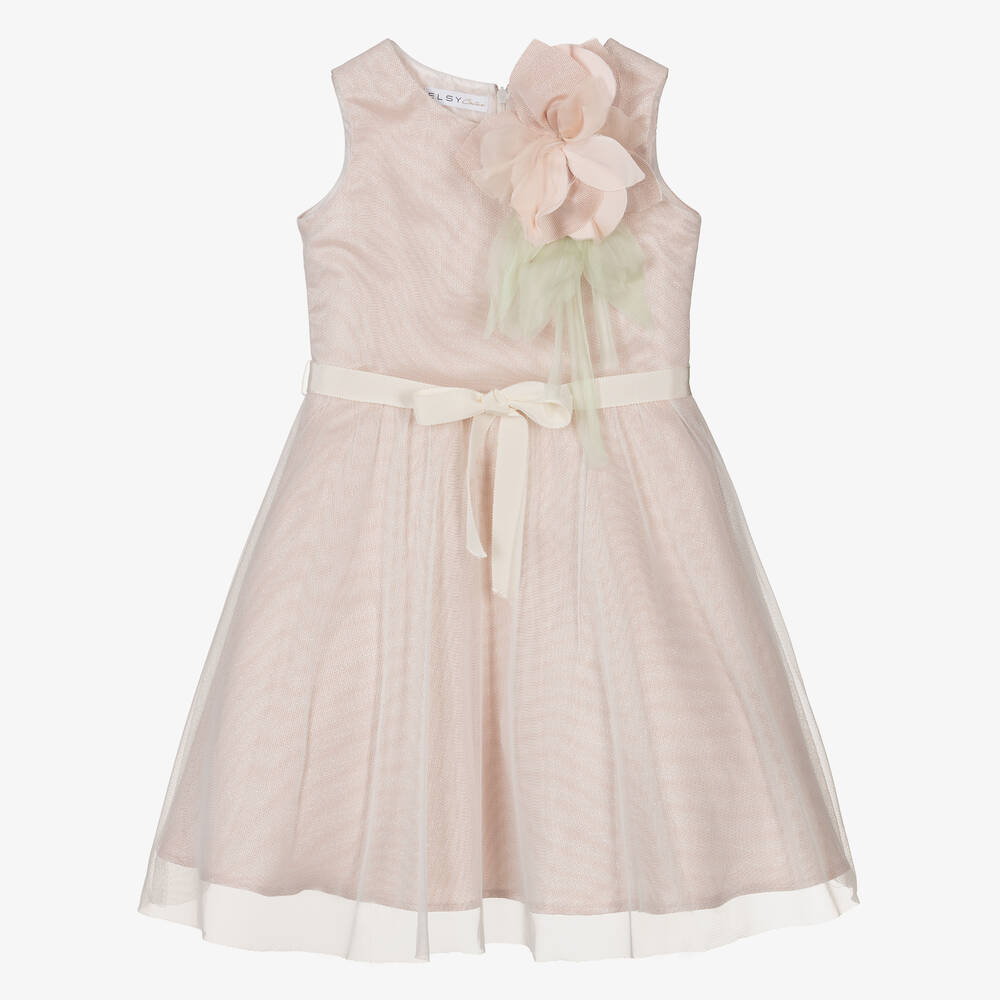 Elsy - Girls Pink & Ivory Shimmer Tulle Dress | Childrensalon