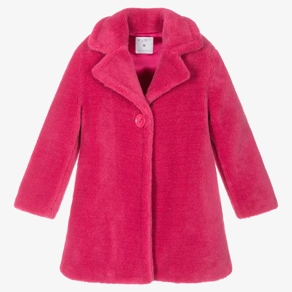 Elsy Kids' Girls Pink Teddy Fleece Coat