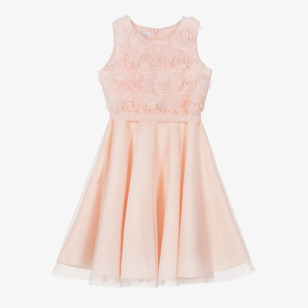Elsy - Girls Pink Tulle & Satin Rose Dress | Childrensalon