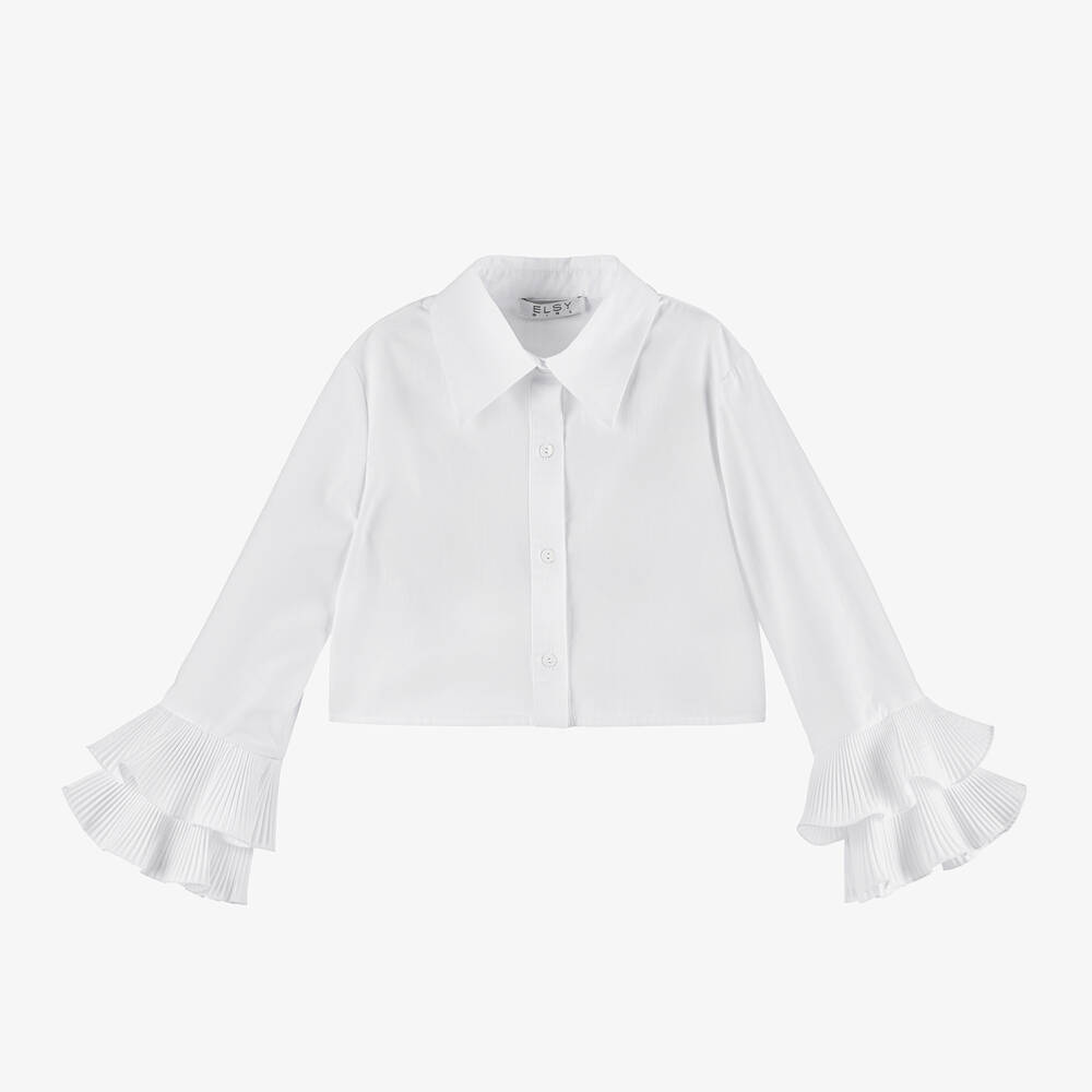 Shop Elsy Girls White Cotton Frilled Sleeve Blouse