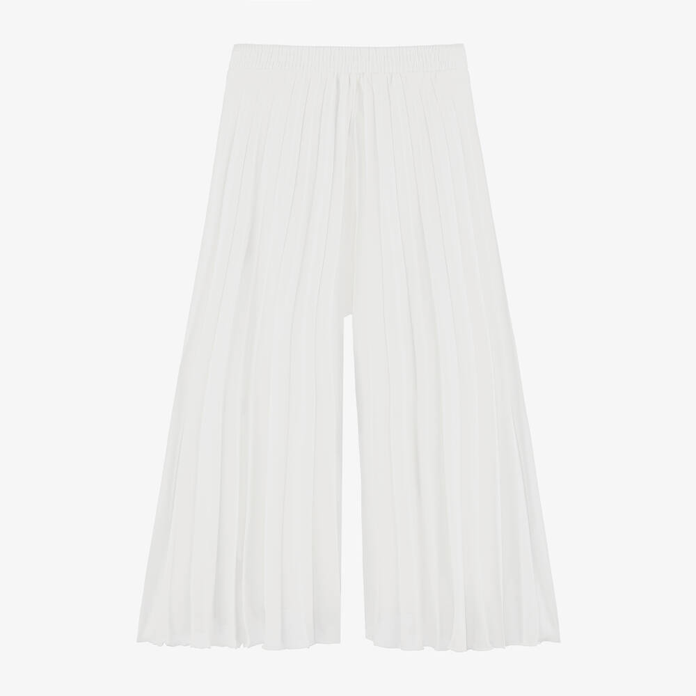 couture by Elsy - Girls White Wide Leg Pleated Trousers | Childrensalon