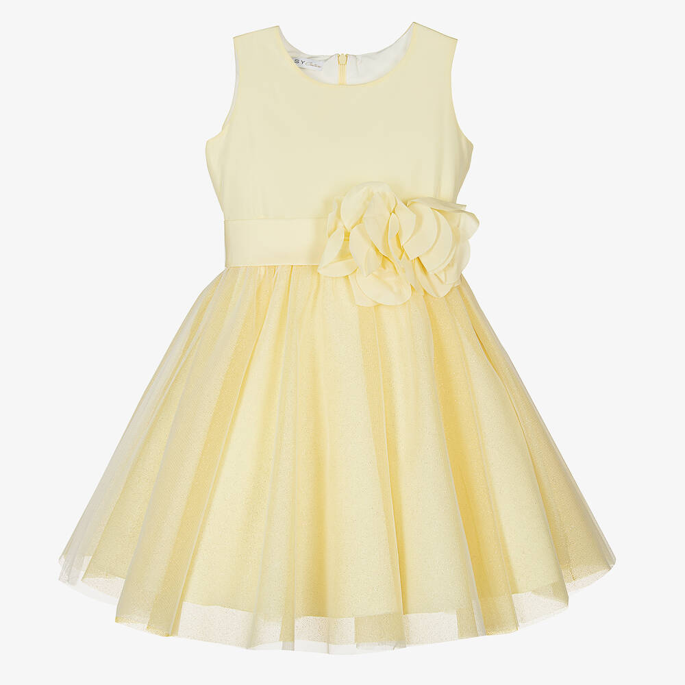 Elsy - Girls Yellow Sparkly Tulle Dress | Childrensalon