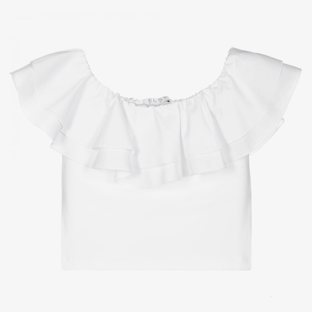 Elsy - White Cotton Bardot Top | Childrensalon