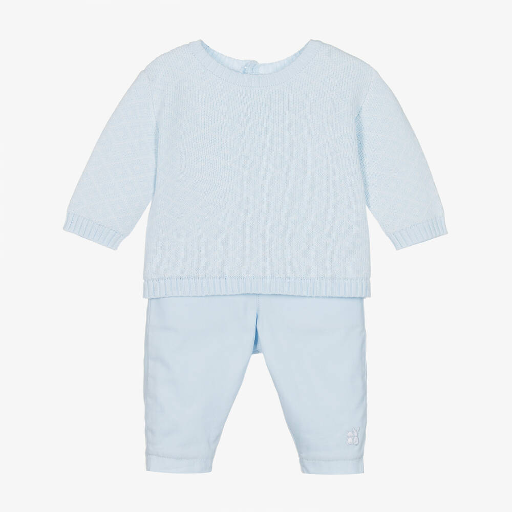 Emile Et Rose Boys Baby Blue Knitted Sweater & Trouser Set