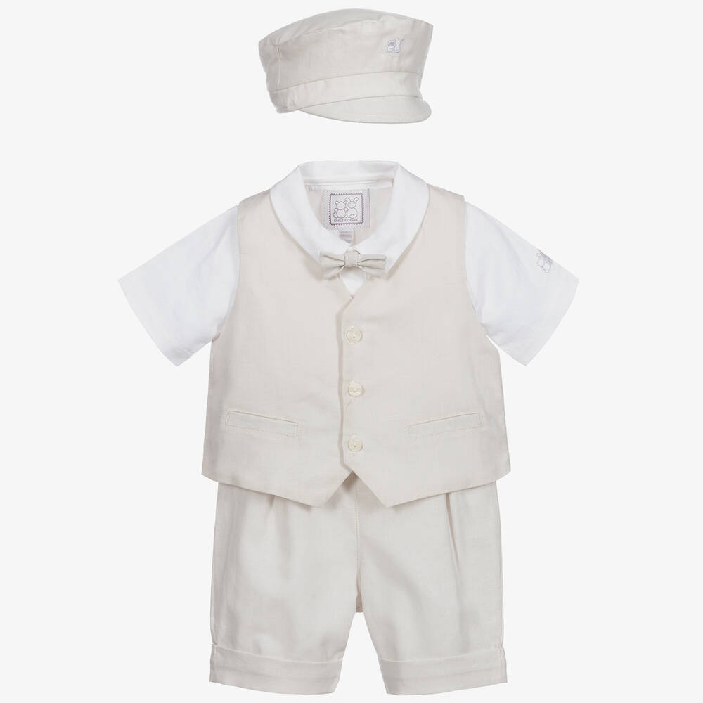 Emile et Rose - Baby Boys Beige Linen & Cotton Shorts Set | Childrensalon