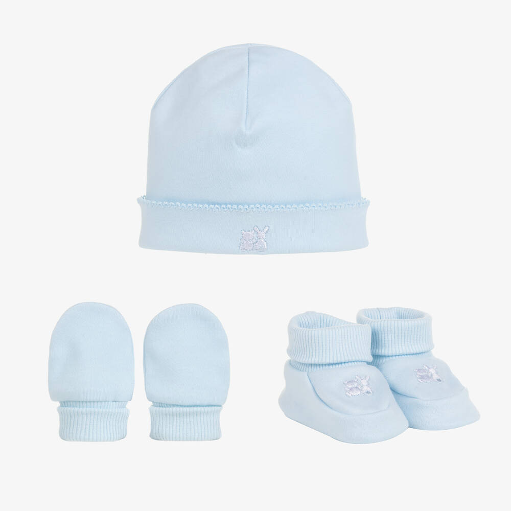 Emile Et Rose Baby Boys Blue Cotton Hat Set