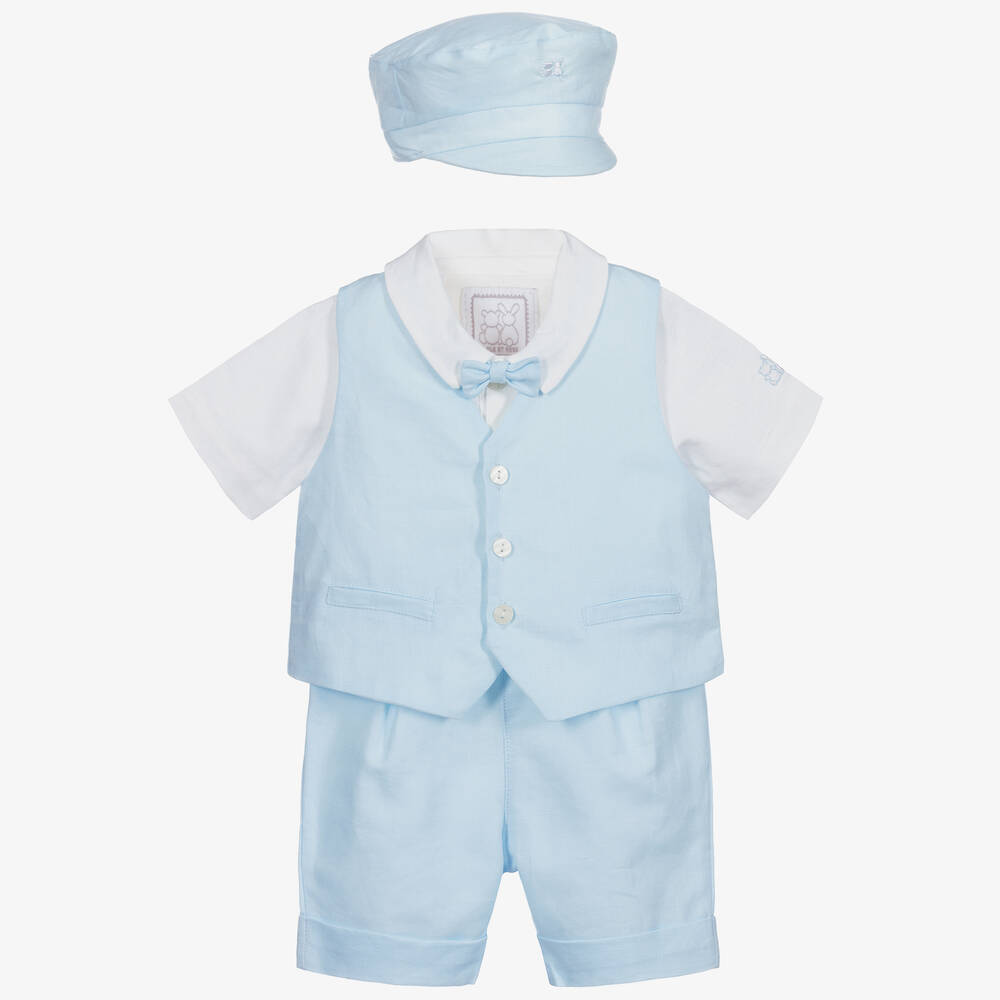 Shop Emile Et Rose Baby Boys Blue Linen & Cotton Shorts Set