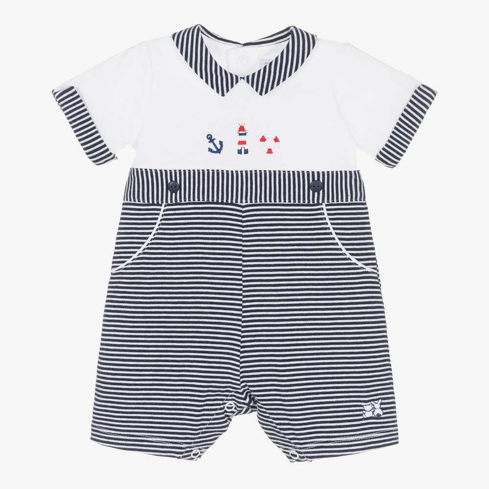 Emile et Rose - Baby Boys Navy Blue Stripe Cotton Shortie | Childrensalon