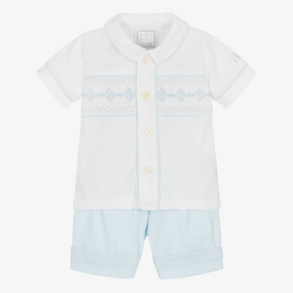 Emile et Rose - Baby Boys Pale Blue Cotton Shorts Set | Childrensalon