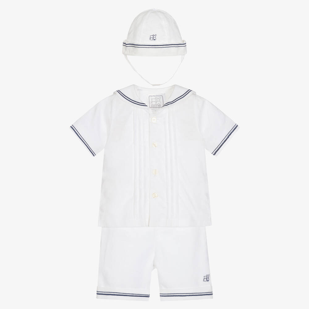 Emile et Rose - Baby Boys White Linen & Cotton Sailor Shorts Set | Childrensalon