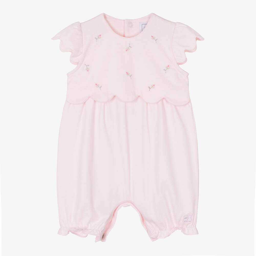Emile et Rose - Baby Girls Pink Cotton Embroidered Shortie | Childrensalon