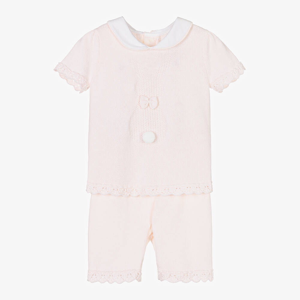 Emile et Rose - Baby Girls Pink Cotton Knit Shorts Set | Childrensalon