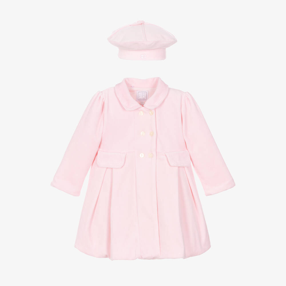 Emile et Rose - Baby Girls Pink Velour Coat & Hat Set | Childrensalon