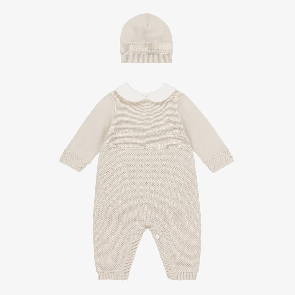 Emile et Rose - Beige Cotton Knit Babysuit Set | Childrensalon