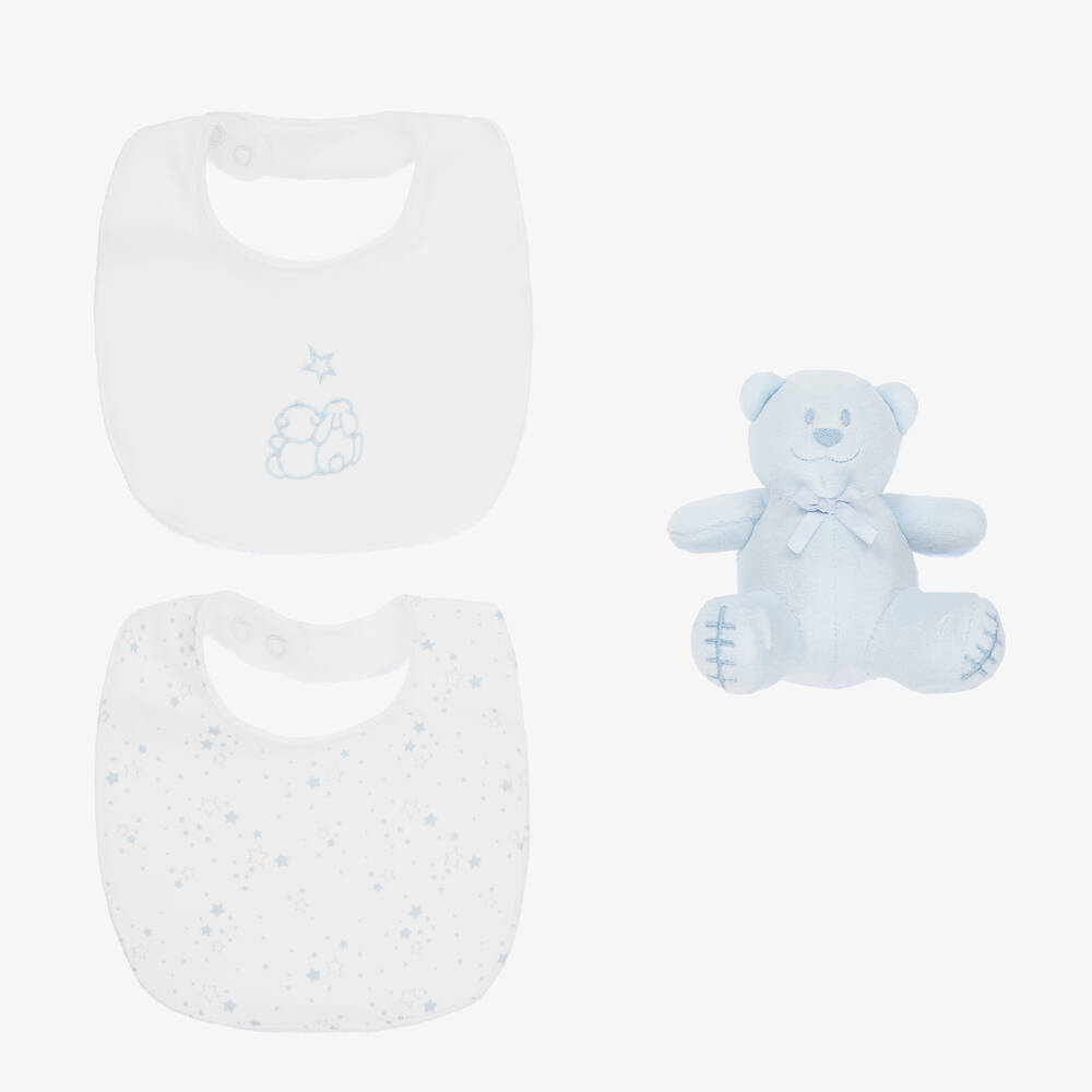 Emile et Rose - Blue Cotton Bibs & Bear Baby Gift Set | Childrensalon