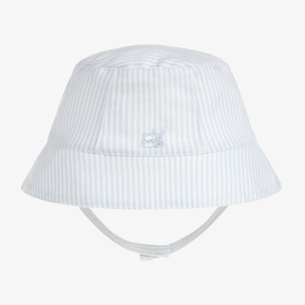 Emile et Rose - Blue Stripe Cotton Baby Sun Hat | Childrensalon