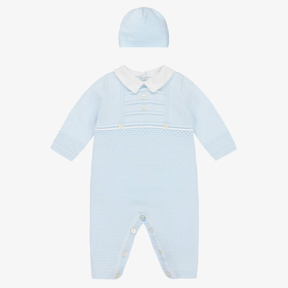 Emile et Rose - Boys Blue Cotton Knit Babysuit Set | Childrensalon