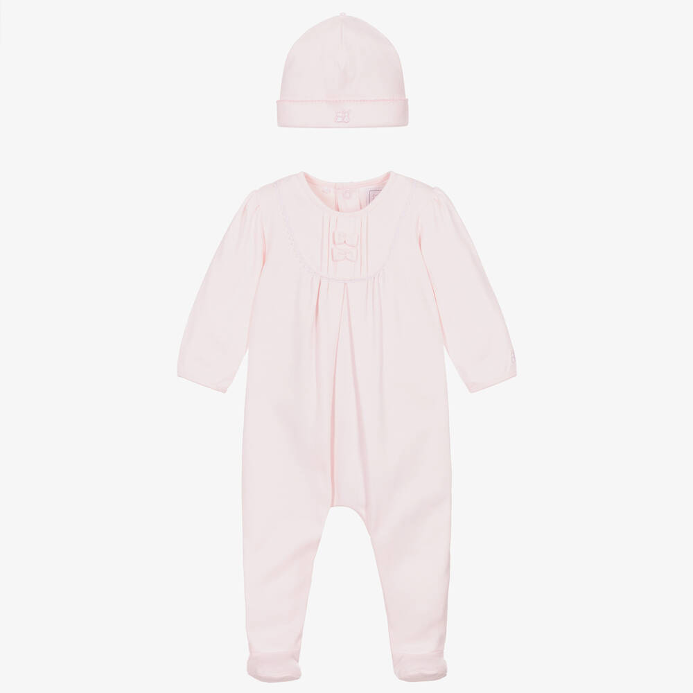 Emile et Rose - Girls Pink Cotton Babygrow & Hat Set | Childrensalon