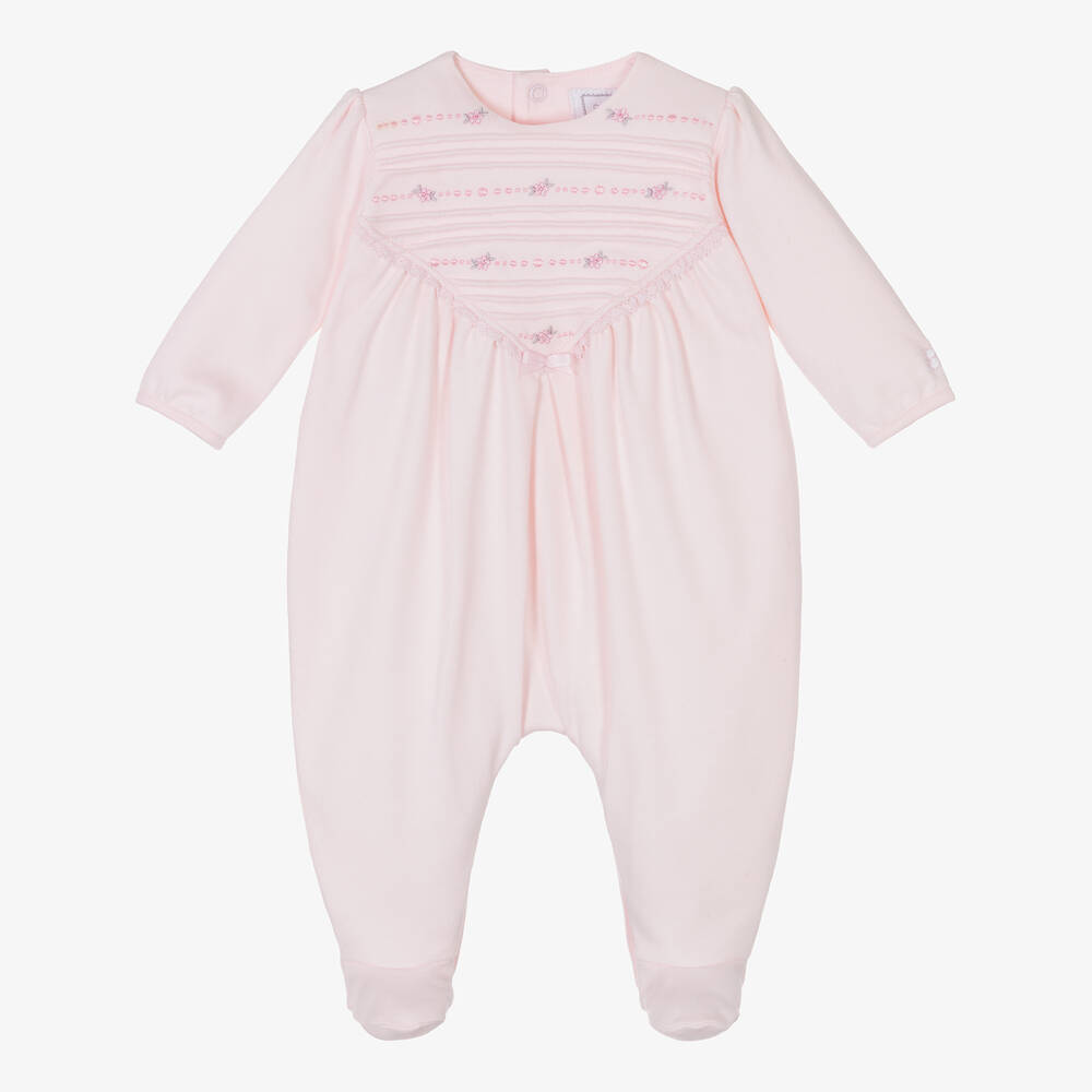 Emile et Rose - Girls Pink Cotton Embroidered Babygrow | Childrensalon