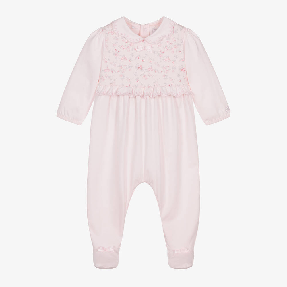 Emile et Rose - Girls Pink Cotton Floral Print Babygrow | Childrensalon