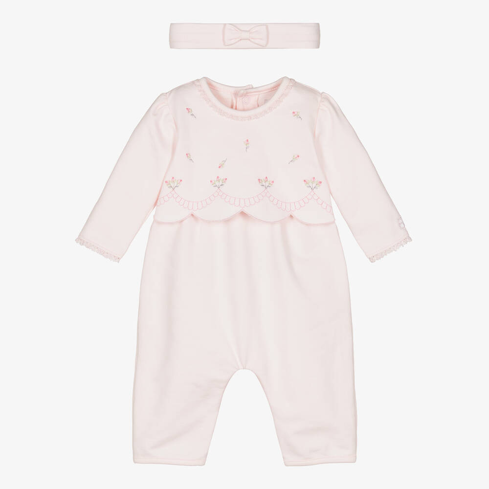 Emile Et Rose Girls Pink Floral Cotton Babysuit Set