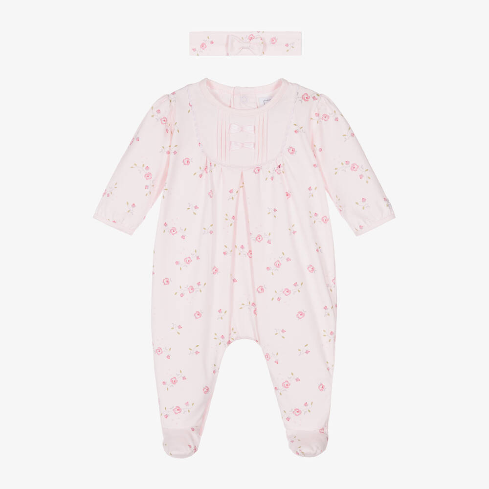 Emile et Rose - Girls Pink Floral Cotton Babysuit Set | Childrensalon