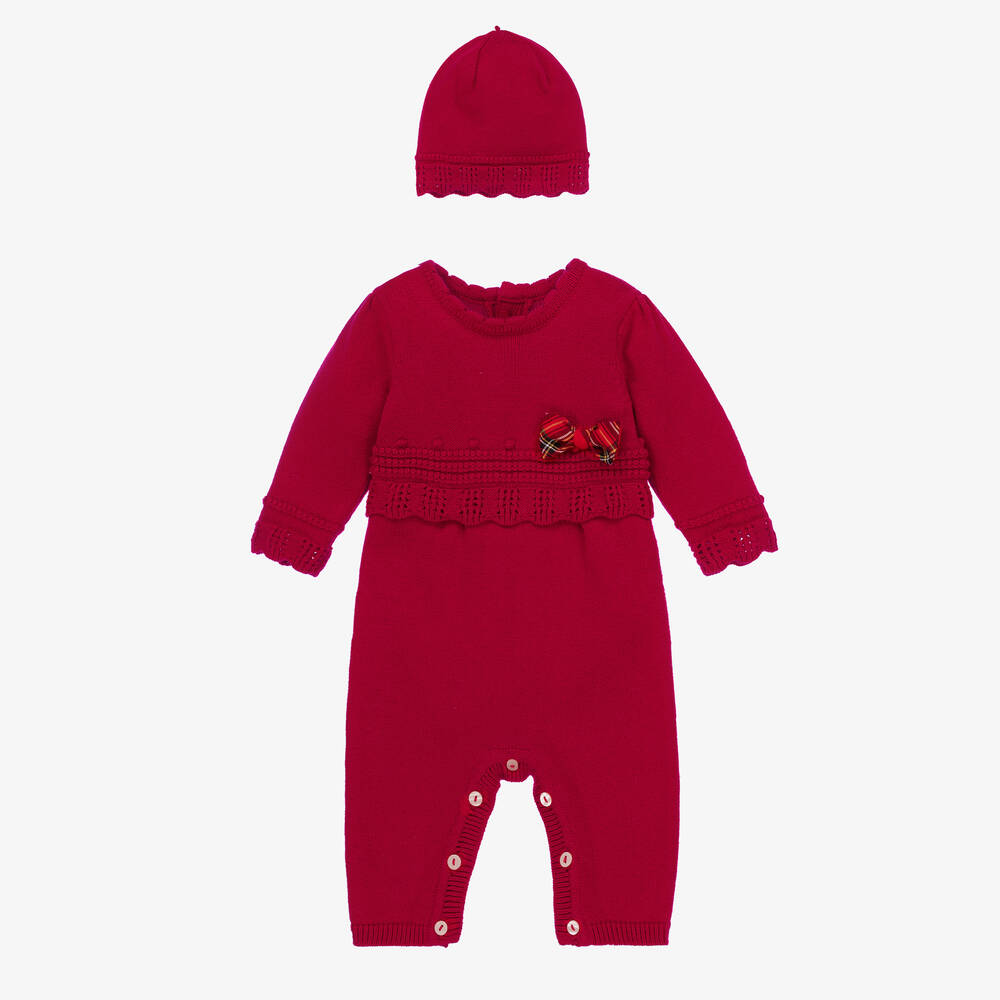 Emile et Rose - Girls Red Cotton Knit Babysuit Set | Childrensalon