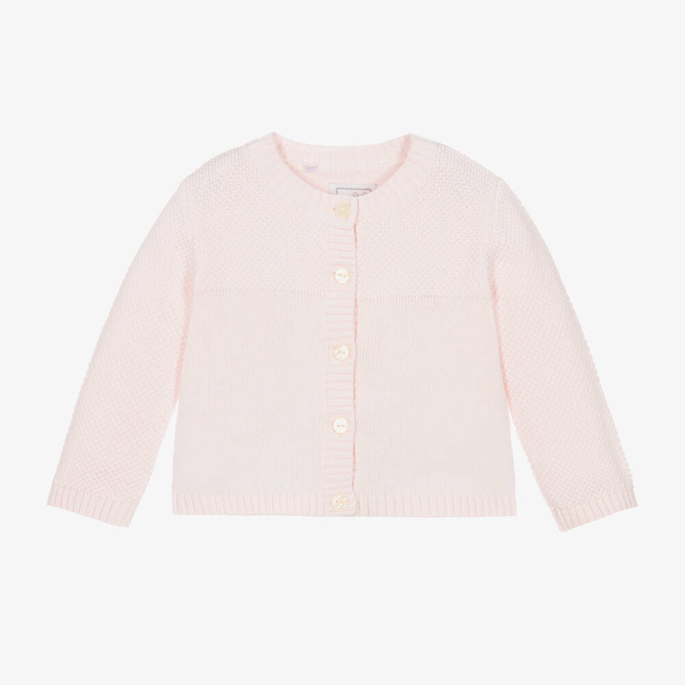 Emile et Rose - Pink Cotton Knit Baby Cardigan | Childrensalon