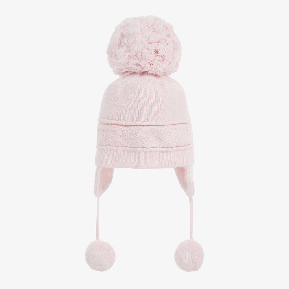 Emile et Rose - Pink Knitted Cotton Pom-Pom Hat | Childrensalon