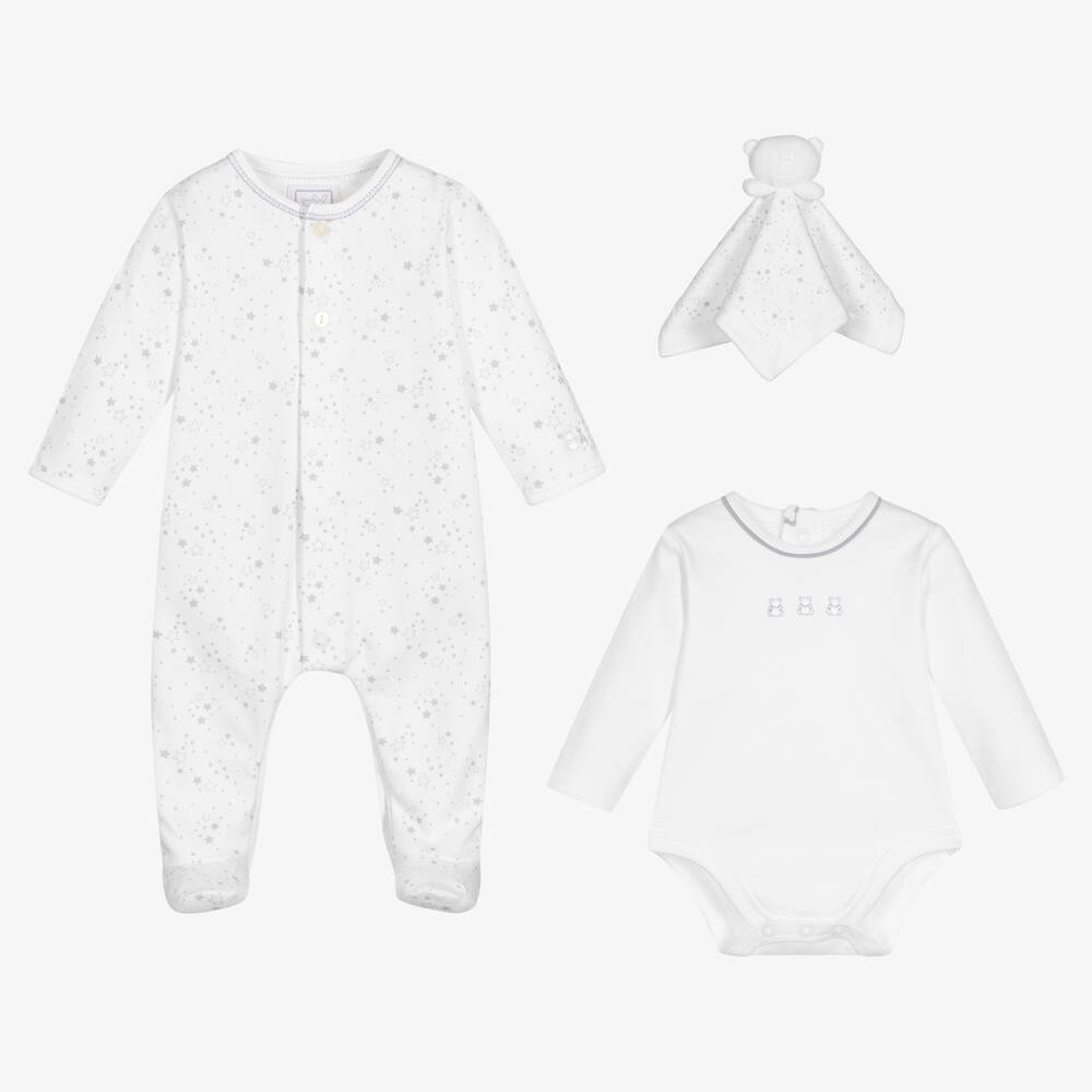 Emile Et Rose White Cotton Babysuit Set