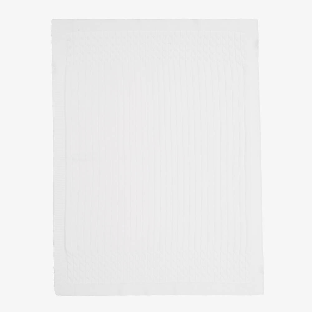 Emile et Rose - White Knitted Cotton Blanket (96cm) | Childrensalon
