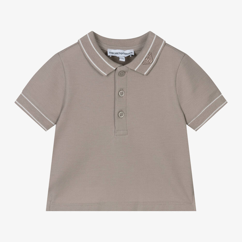 Emporio Armani - Baby Boys Beige Cotton Polo Shirt | Childrensalon