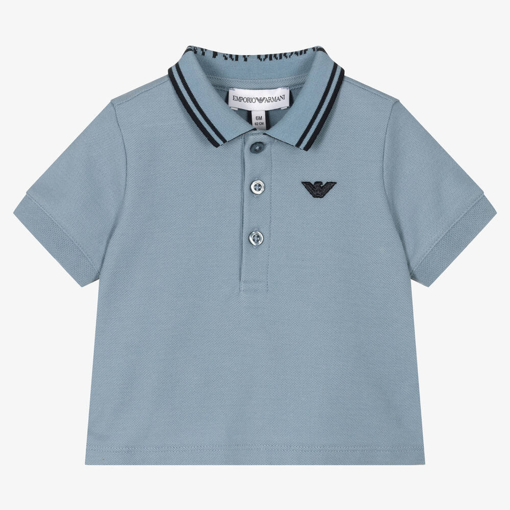 Emporio Armani - Baby Boys Blue Cotton Polo Shirt | Childrensalon