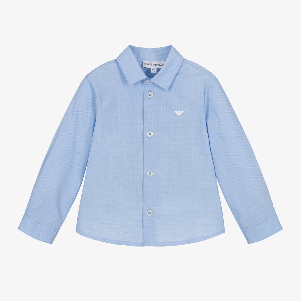 Emporio Armani - قميص أطفال ولادي قطن بوبلين لون أزرق | Childrensalon