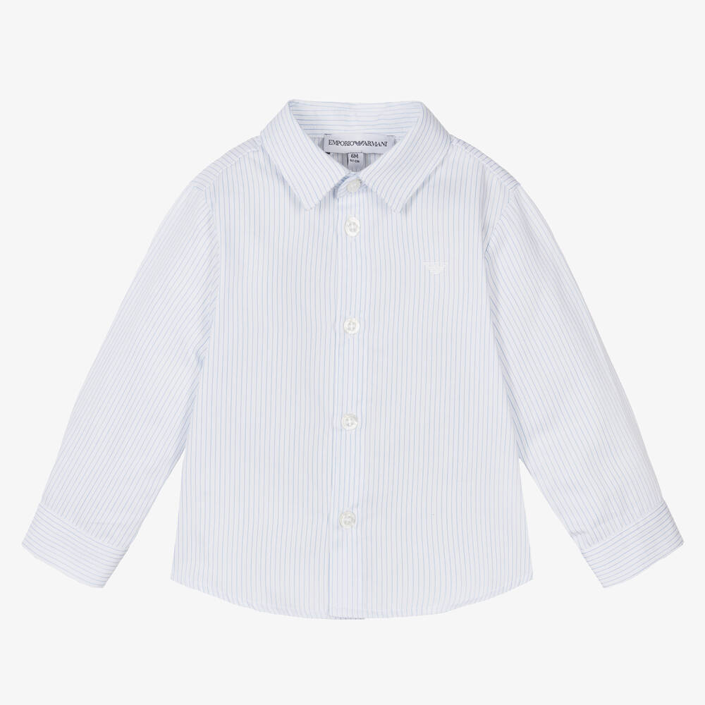 Emporio Armani - Baby Boys Blue Striped Cotton Shirt | Childrensalon