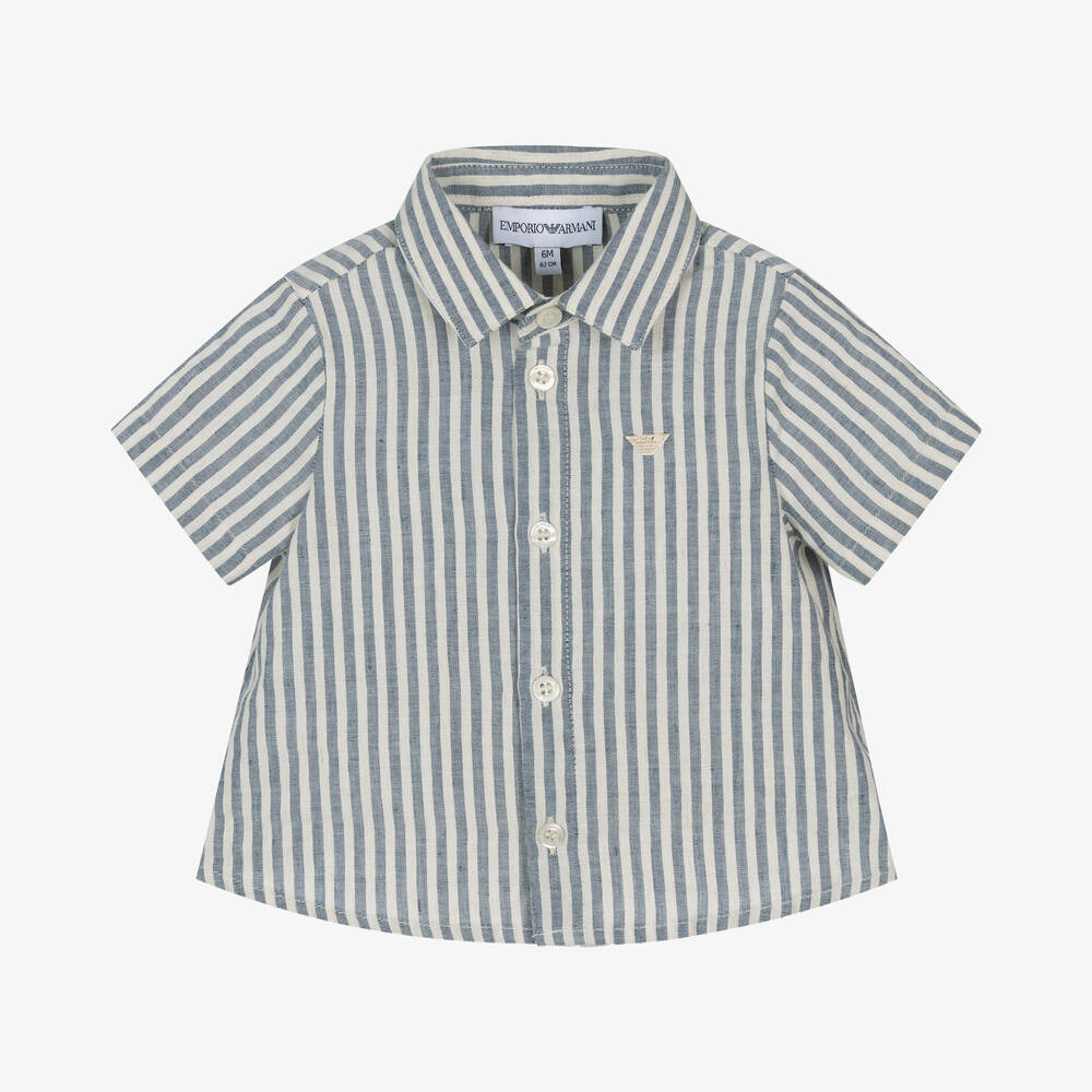 Emporio Armani - Baby Boys Blue Striped Cotton Shirt | Childrensalon