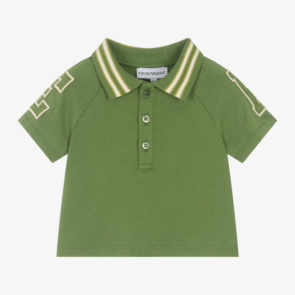Emporio Armani - Baby Boys Green Cotton EA Polo Shirt | Childrensalon