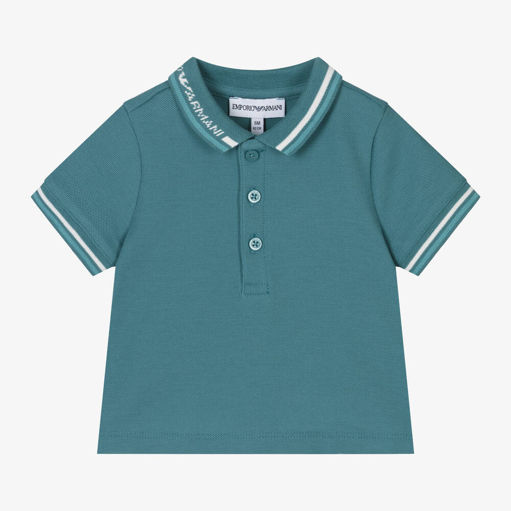 Emporio Armani - Baby Boys Green Cotton Polo Shirt | Childrensalon