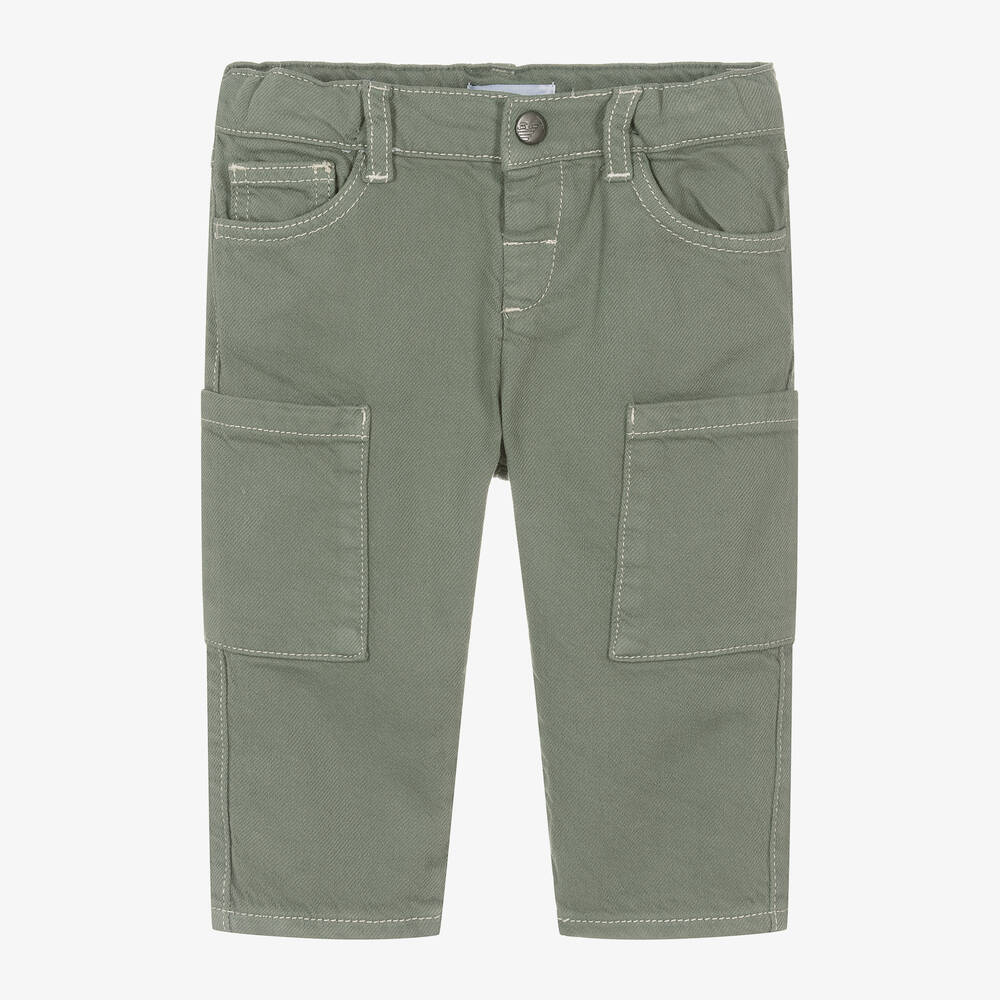 Emporio Armani - Baby Boys Green Twill Cargo Trousers | Childrensalon
