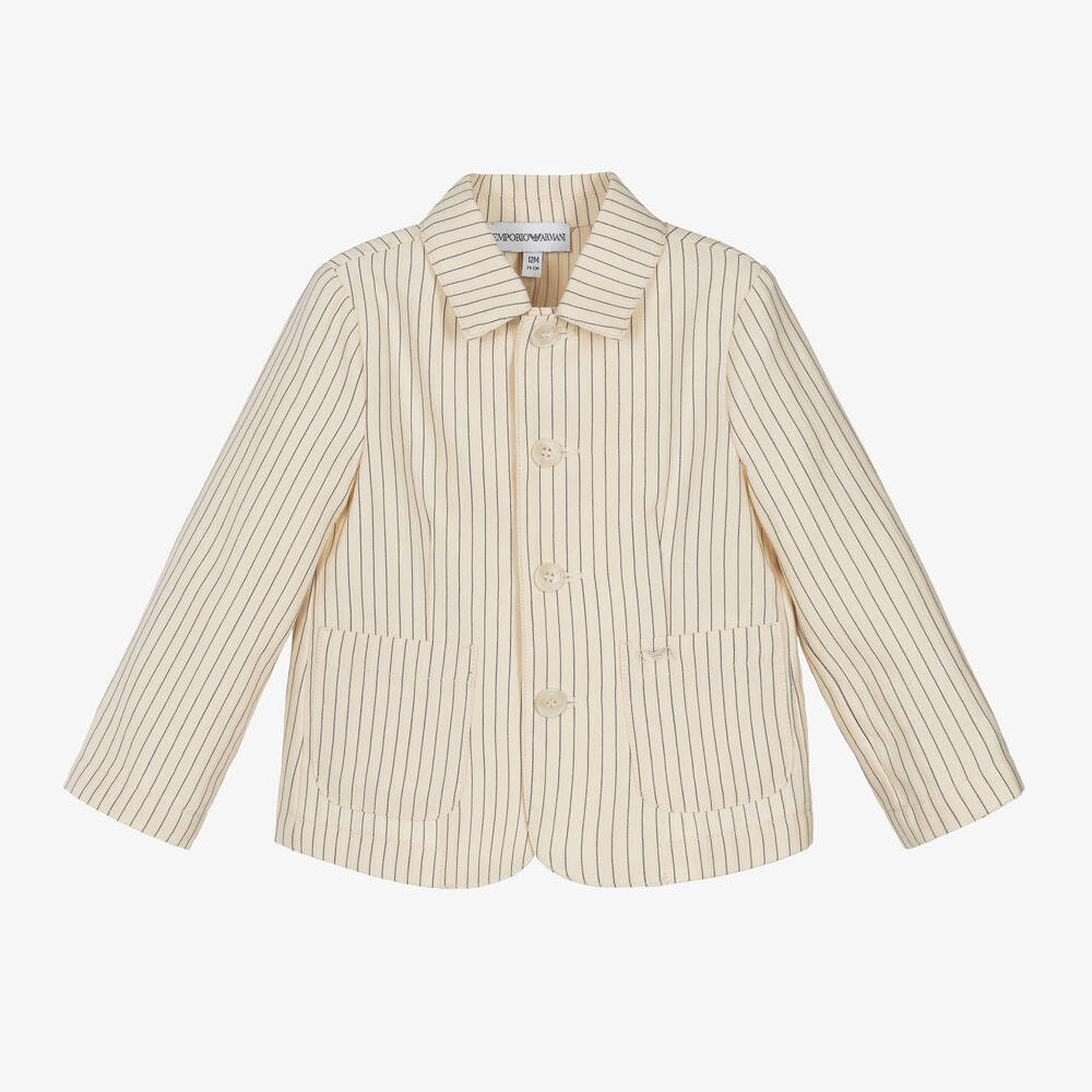 Shop Emporio Armani Baby Boys Ivory Cotton & Linen Blazer