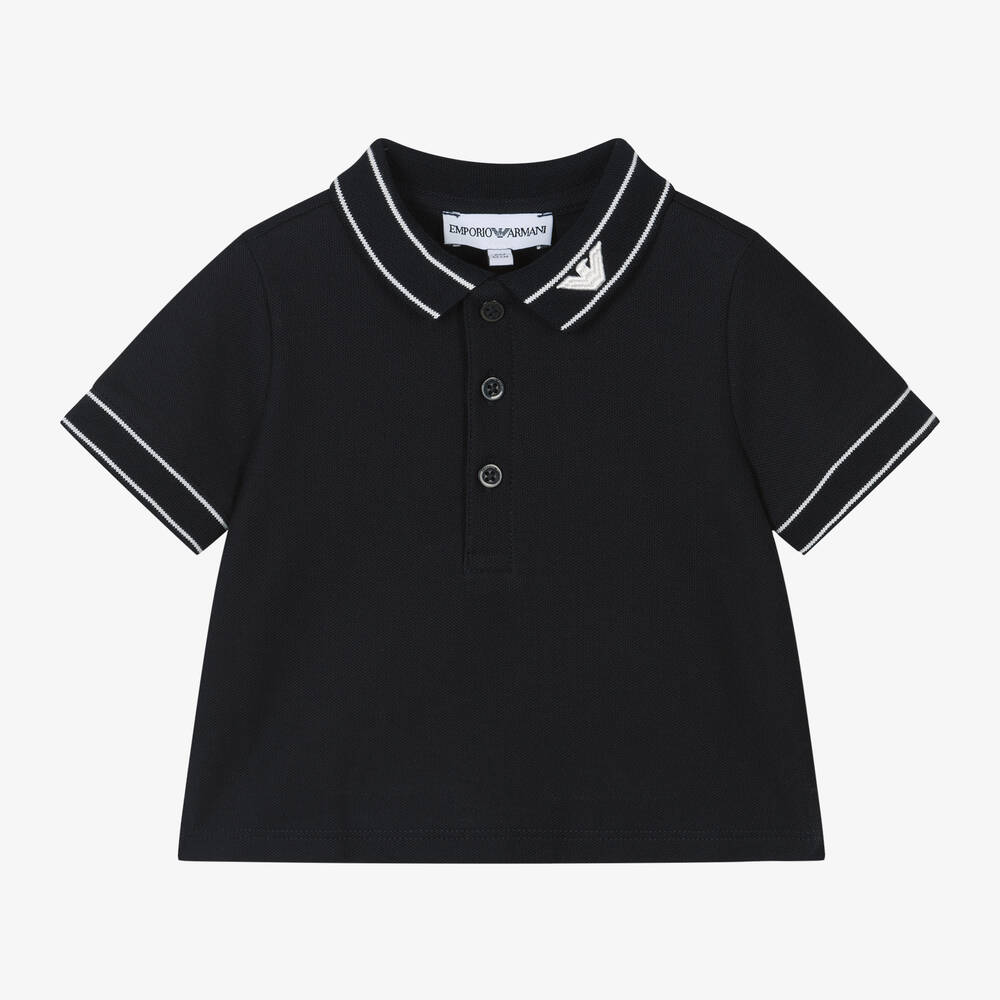 Shop Emporio Armani Baby Boys Navy Blue Cotton Polo Shirt