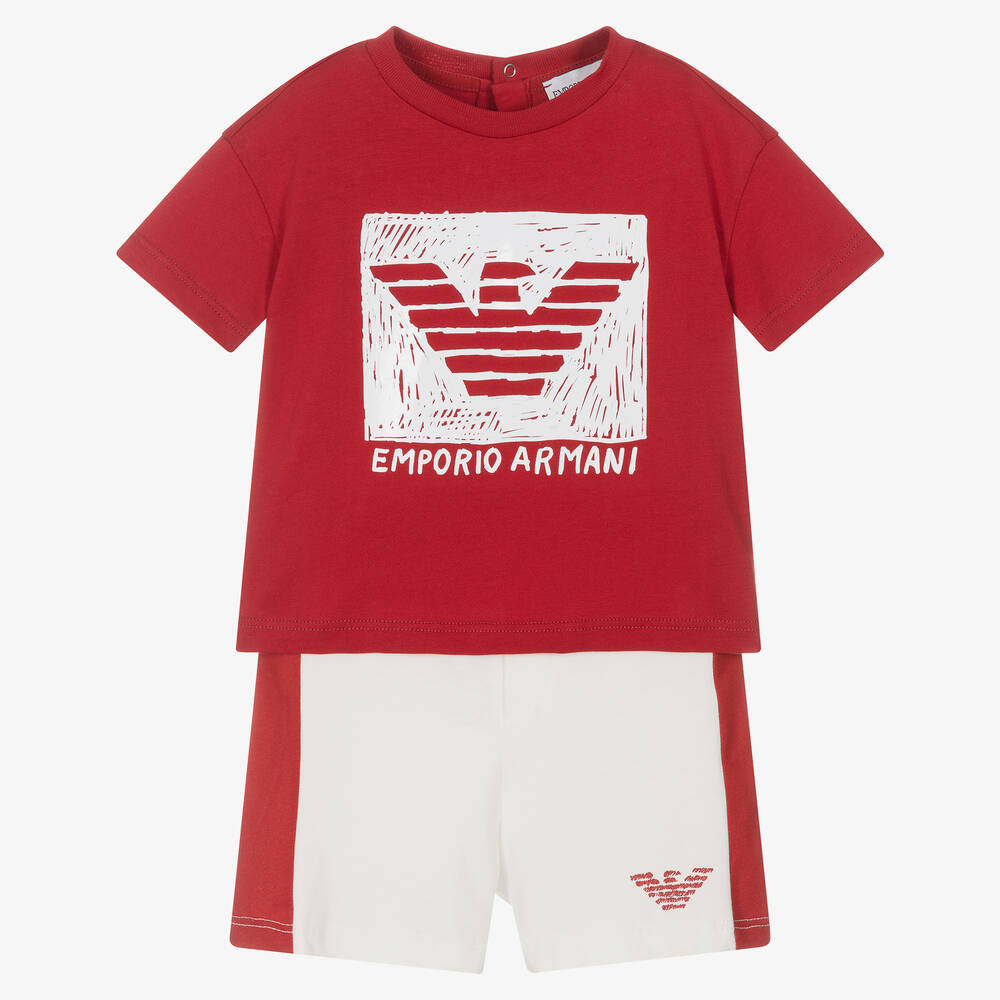 Open Productiecentrum Vooraf Emporio Armani Baby Boys Red & White Cotton Logo Shorts Set | ModeSens