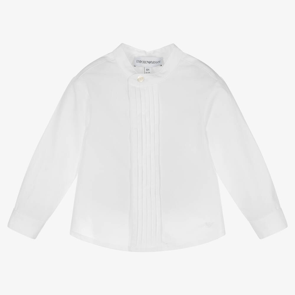 Emporio Armani - قميص أطفال ولادي قطن بوبلين لون أبيض | Childrensalon