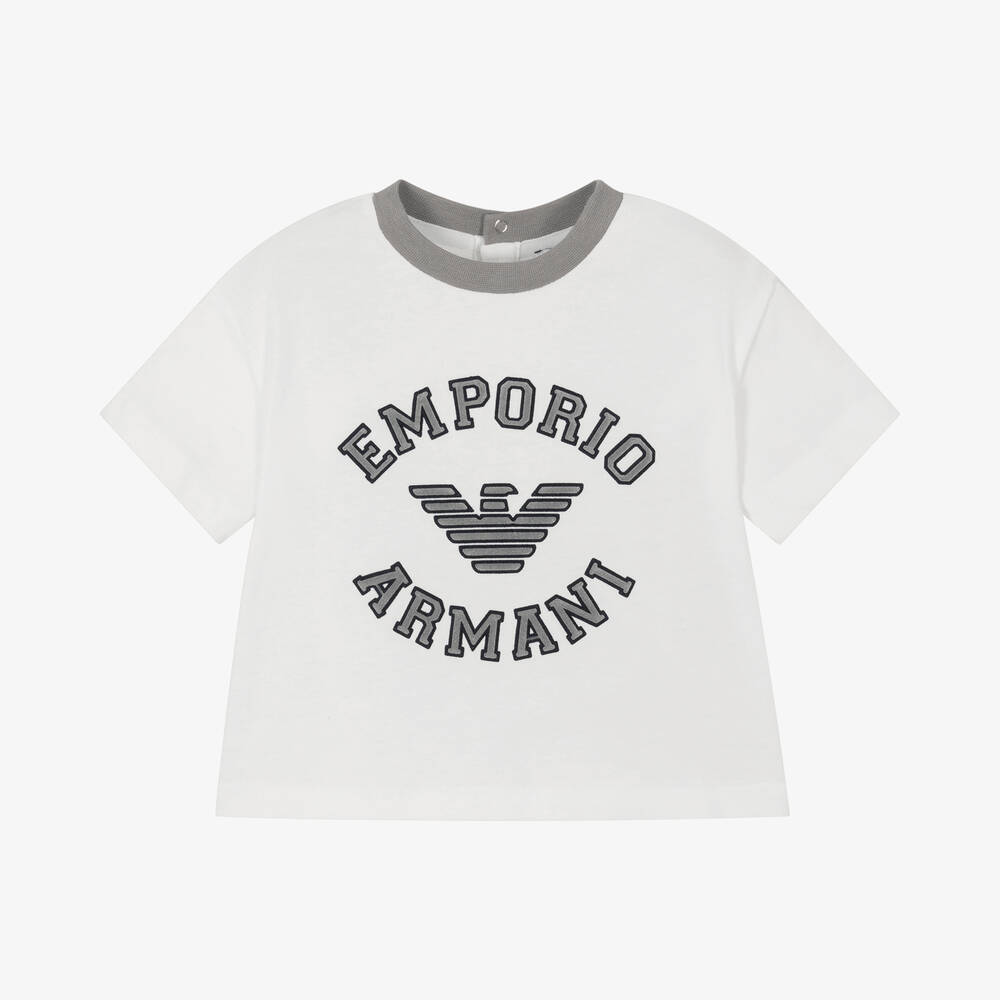 Emporio Armani - تيشيرت أطفال ولادي بشعار النسر قطن لون أبيض  | Childrensalon