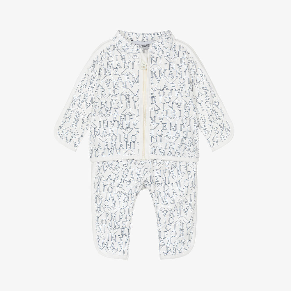 Emporio Armani - Baby Boys White Cotton Trouser Set | Childrensalon